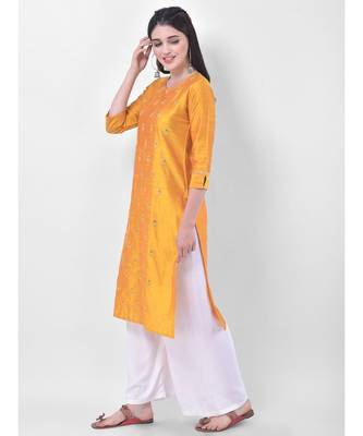 Yellow Embroidered Straight Kurta 3