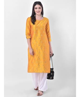 Yellow Embroidered Straight Kurta 4