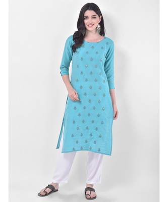 Light Blue Embroidered Straight Kurta 1