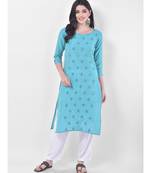 Light Blue Embroidered Straight Kurta