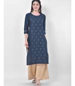 Blue Embroidered Straight Kurta