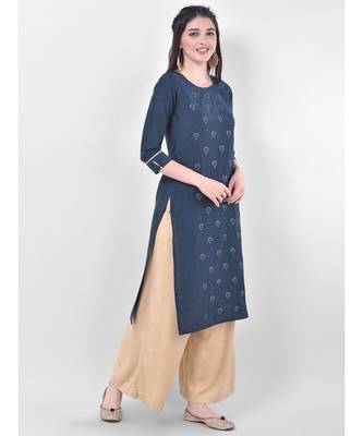 Blue Embroidered Straight Kurta 2