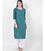 Green Embroidered Straight Kurta