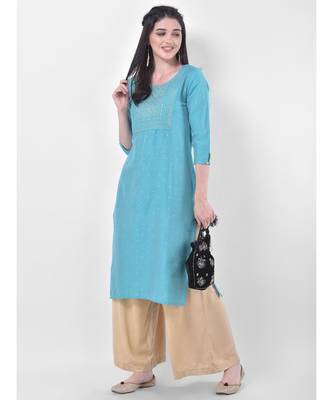 Light Blue Embroidered Straight Kurta 4