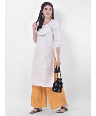 White Embroidered Straight Kurta 4