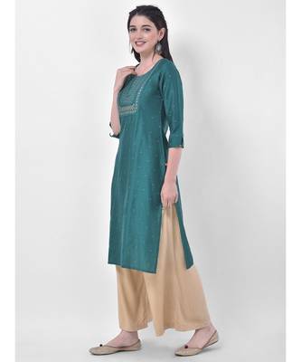 Emrald Green Embroidered Straight Kurta 3