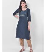 Oxford Blue Embroidered Straight Kurta