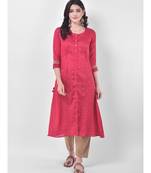 Pink Embroidered A-line Kurta