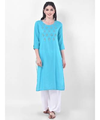 Light Blue Embroidered Straight Kurta 1