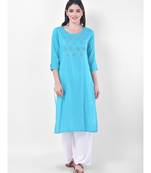 Light Blue Embroidered Straight Kurta