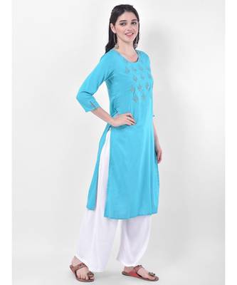 Light Blue Embroidered Straight Kurta 2