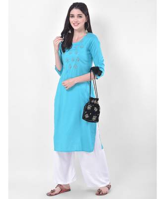 Light Blue Embroidered Straight Kurta 4