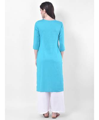 Light Blue Embroidered Straight Kurta 5