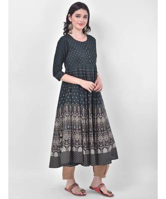 Oxford Green Printed Flared Kurta 2