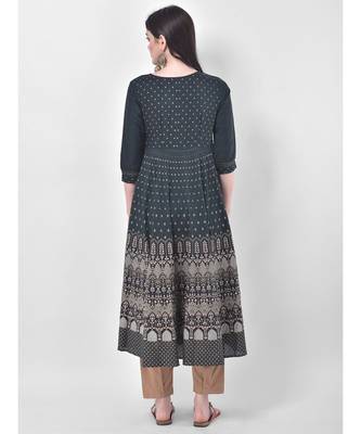 Oxford Green Printed Flared Kurta 5