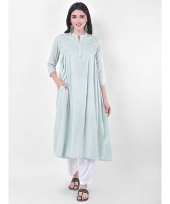 Light Green Embroidered A-line Kurta 1