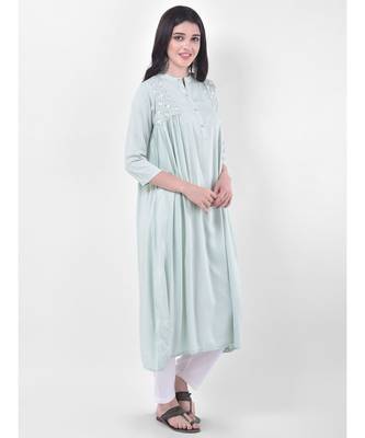 Light Green Embroidered A-line Kurta 2