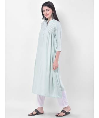 Light Green Embroidered A-line Kurta 3
