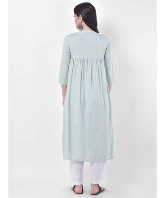 Light Green Embroidered A-line Kurta 5