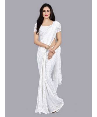 White woven net saree with blouse 1
