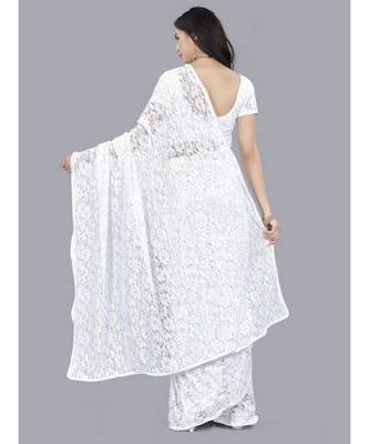 White woven net saree with blouse 2