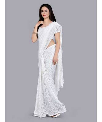 White woven net saree with blouse 3