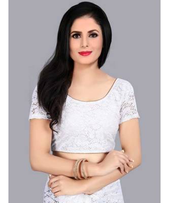 White woven net saree with blouse 4