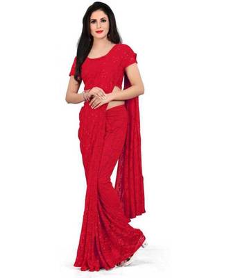 Red woven net saree with blouse 1