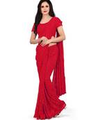 Red woven net saree with blouse