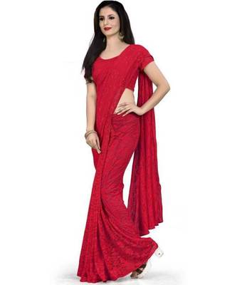 Red woven net saree with blouse 3