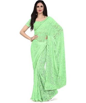 Green woven net saree with blouse 1