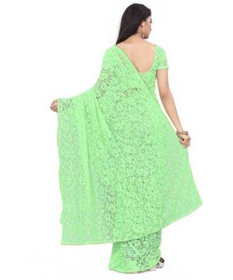 Green woven net saree with blouse 2