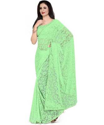 Green woven net saree with blouse 3