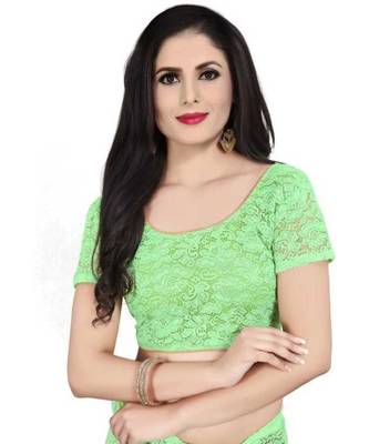 Green woven net saree with blouse 4