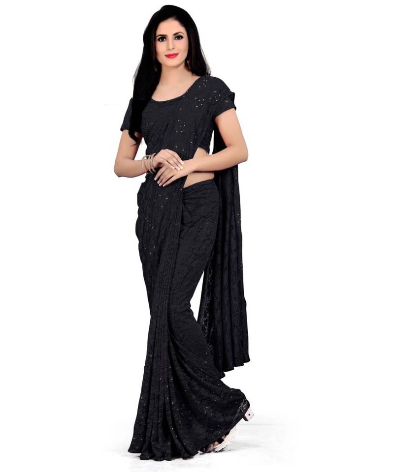 Black woven net saree with blouse