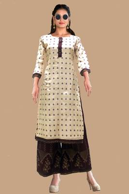 Peach printed  polyester ethnic-kurtis 1