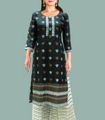 Green printed  polyester ethnic-kurtis