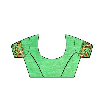Light green embroidered chiffon saree with blouse 5