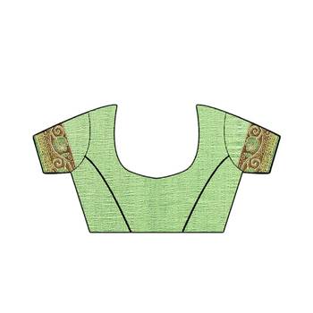 Light green embroidered silk saree with blouse 6