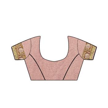 Pink embroidered silk saree with blouse 6