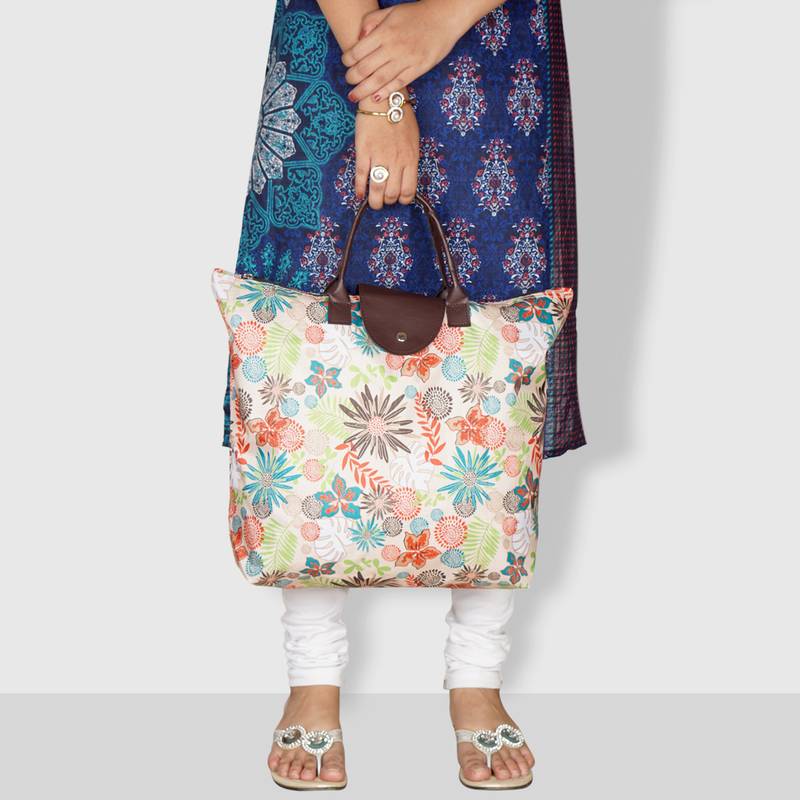 NFI essentials Handy Fold Up Shopping Bag Foldable Shopping Handbag Travel Bag Women Shoulder Waterproof Bag (Pack of 2)