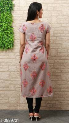 Grey Discharge Printed Cotton Blend beads work Straight Kurti 3