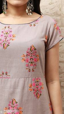 Grey Discharge Printed Cotton Blend beads work Straight Kurti 4
