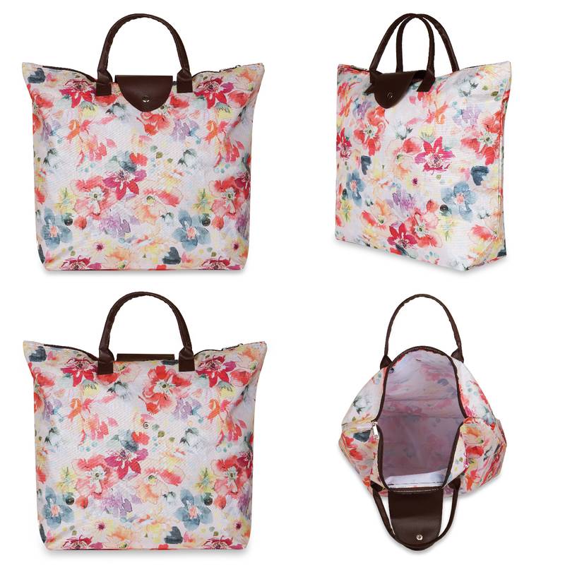 NFI essentials Handy Fold Up Shopping Bag Foldable Shopping Handbag Travel Bag Women Shoulder Waterproof Bag (Pack of 3)