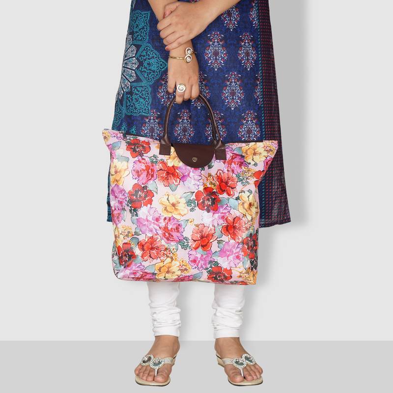 NFI essentials Handy Fold Up Shopping Bag Foldable Shopping Handbag Travel Bag Women Shoulder Waterproof Bag (Pack of 3)