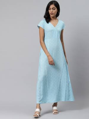 Sky-blue printed rayon ethnic-kurtis 1