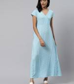 Sky-blue printed rayon ethnic-kurtis