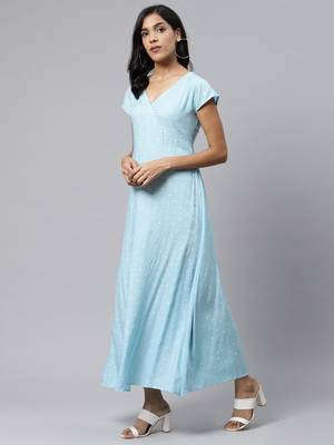Sky-blue printed rayon ethnic-kurtis 2