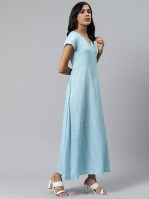 Sky-blue printed rayon ethnic-kurtis 3