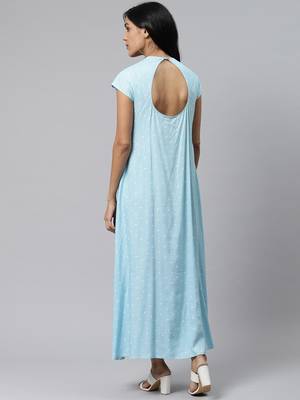 Sky-blue printed rayon ethnic-kurtis 4